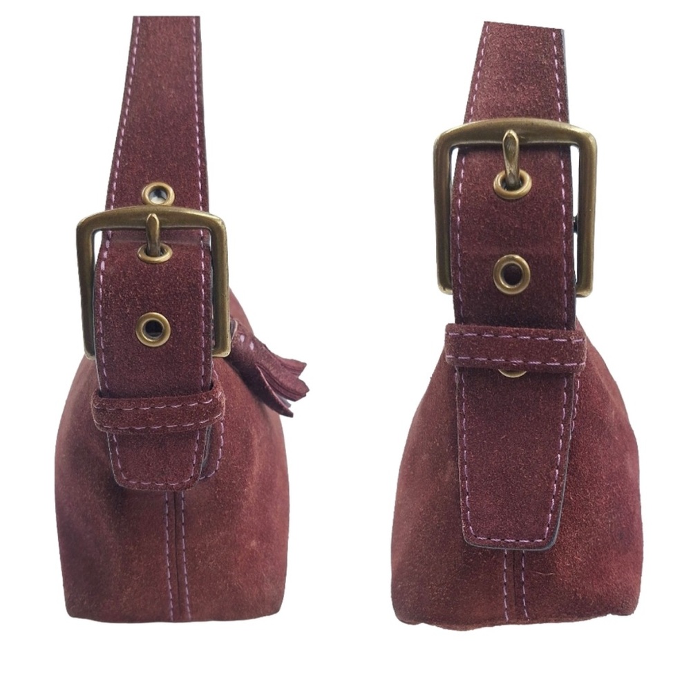 RARE Vintage Coach Hamptons 7470 Burgundy Suede Demi Baguette Hobo Bag Y2K - Picture 13 of 15